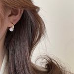 18K Gold Plated White Pearl Hoop Earrings for Women,Pearl Earrings Photo 2