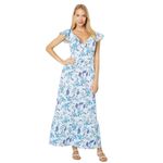 H by Halston NWT H Halston Sleeveless Batik Blossom Angle Blue Ruffled Strap Dress Photo 2