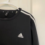 Adidas EUC | women’s black white striped fleece lined crewneck — large Photo 1