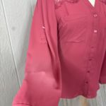 EXPRESS  Pink Lace Detail Button Down Shirt Photo 3