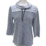 Chico's Chico’s Weekend Top Sz 1 Cowl Neck 3/4 Sleeve Sweater Gray Striped Comfort Photo 0