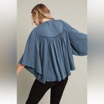 Deletta  Blue Blouse with Embellished Yoke Josephine Top Large Photo 2