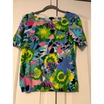 Talbots ‎ Women's Floral Square Neck Short Sleeve Knit Sweater Top Size S Photo 2