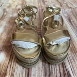 Pretty Little Thing  Gold Espadrille Lace Up Flatform Sandals Size 9 Photo 2