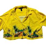 Forever 21 Yellow Tropical Palm Tree Button-Up Crop Shirt Size Medium Vaca Vibes Photo 0