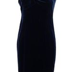 David Meister Vintage Navy Blue Velvet Bow One Shoulder Dress Size 10 Medium M Photo 0