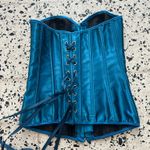 Vsadsau Womens Gothic Corset Bustier Satin Lace Up Boned Gorset Lingerie Top Shapewear Club Night Corselet Blue Photo 3