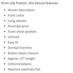 Lilly Pulitzer Seaview Pinstripe Point Collar Long Sleeve Button Down Blouse Photo 3