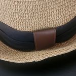Tan Woven Sun Hat One Size Women's Woven Hat with Black Band Photo 1
