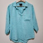 Cynthia Rowley  Linen Top Womens Size S Roll Tab  Sleeves Pockets Collared Blue Photo 2