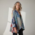 Radzoli Watercolor Open Front Draped Cardigan Multicolor Artistic Print Size XL Blue Photo 1