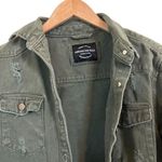 American Bazi  Army Green Button Down Distressed Denim Jacket Size S Photo 1