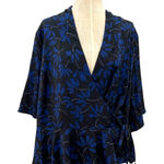 11 Honoré 11 Honore Essie Wrap Blouse Top Satin Floral Print Black Blue Size US 18 Photo 0
