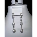 Vintage Faux Pearl and Rhinestone Linear Earrings Silver Photo 4