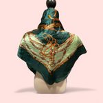 Vintage 80s Mosi silky equestrian old money scarf mob wife 35” x 35” harness Green Photo 1