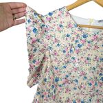 ZARA ‎ Floral Sequin Crop Top Blouse Flutter Sleeves Cream Pink Blue, Size Medium Photo 5