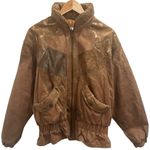 VTG 80s LNR Tan Brown Metallic Patchwork Leather Bomber Jacket Boho Retro Small Photo 0