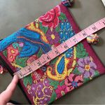 Vintage Boho Bird Floral Embroidered Crossbody Bag w/ Tassels Navy Strap Pink Photo 5