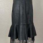 Who What Wear Black Faux Leather Mini Skirt with Ruffle Lace Hem Photo 8