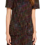 1901 Black Puff Sleeve Tweed Fringe Front Pocket Shift Dress Size 2 Nordstrom Photo 0