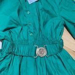 Green Ruffled Wrap Mini Dress with Bishop Sleeves Size M Photo 2