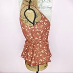Paper Crane Double Print Faux Wrap Peplum Tank Top Blouse Rust Tan Medium NWT Photo 5