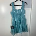Lulus Thriving Darling Shiny Teal Blue Mermaidcore Sleeveless Tiered Mini Dress Photo 6