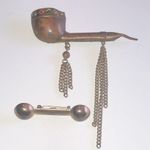 Lot of 2 Vintage Aged Brass Tone Pipe Brooch Shoulder Pin Photo 2