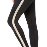 Forever 21 Black Metallic Gold Stripe Stirrup Pants Size L NWT Photo 0