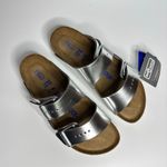Birkenstock Arizona Metallic Leather Soft Footbed Sandals in Silver Photo 6