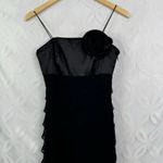 White House | Black Market WHBM‎ Cocktail Dress Black Chiffon Layered Ruffle Rosette Size 2 Photo 2