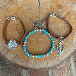 Concho and Saguaro Cactus Faux Leather Bracelet Set Blue Photo 1