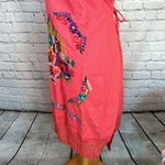 Mexican Embroidered Coral Floral Caftan Shift Oaxacan Peasant Boho Dress XL NWOT Orange Photo 14