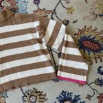 Sincerely Jules Tan & White Striped Cropped Sweater Bell Sleeves Large Brown Photo 3
