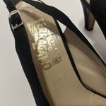 Salvatore Ferragamo RARE VINTAGE  BLACK FABRIC SATIN BOW SLING BACK Size 7 Photo 4