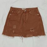 Free People We The  Denim Jeans Skirt Size 27 Brown Button Fly Deconstructed Photo 2