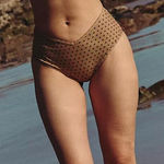 New! Belle the Label Free People Rae polka dot bikini swim bottom, size S Brown Photo 0
