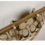 Coach F 15112 Signature Beige Bag with Gold Detailing Purple Lining EUC Photo 5