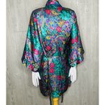 Vintage floral damask print silky pajama set with matching robe shorts top robe Green Size M Photo 12