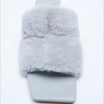 ZARA BLOCK HEEL FAUX FUR SANDALS MULES SLIDES SLIPPERS Baby Blue Size 7.5/38 NEW Photo 3