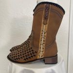 Tan Brown Faux Leather Braided Mid Calf Western Boho Cowboy Boots 10.5 WMNS Photo 1