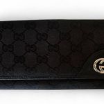 Gucci Black GG Monogram Canvas Bi-Fold Wallet with Silver Double G Logo Photo 0