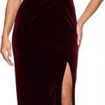 XScape  Off-Shoulder Burgundy Maxi Dress Photo 0