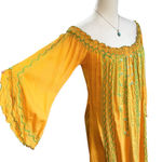 Poupette St Barth Boho Embroidered Off Shoulder Mini Dress Mustard Yellow Size L Gold Size L Photo 1