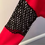 Jasmine Red cropped crew neck top long sleeves with black mesh insets Photo 1