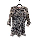 Saks 5th Avenue Saks Fifth Avenue Floral Print Bell Sleeve Wrap Romper Navy White M M Photo 1
