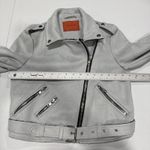 Signatures Moto Jacket Womens Size S light gray Faux Suede Cropped Belt Zippers Blue Photo 7