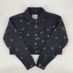 Stoosh Vintage Denim Butterfly Cropped Jean Jacket Black Size Small Button Front Photo 2