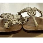 MYSTIQUE White Gold Beaded Pearl Boho Leather Thong Sandals Flip Flop Sz 8 Photo 5