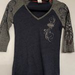 Harley Davidson Harley-Davidson Rhinestone Logo Raglan Top Small Gray Blue Biker Tee Photo 11